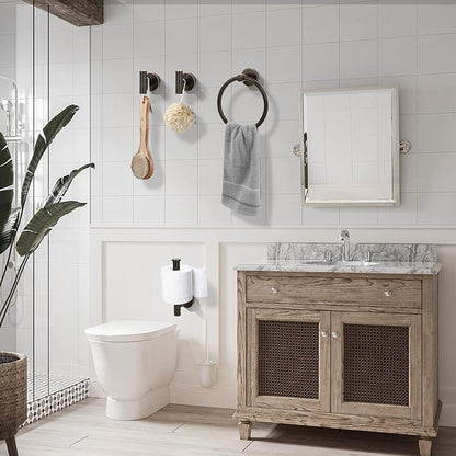 4 Piece Oil Rubbed Bronze Stainless Steel Bathroom Hardware Set Include Hand Towel Ring, Toilet Paper Holder,and 2 Robe Towel Hooks,Bathroom Accessories Set Oil Rubbed Bronze