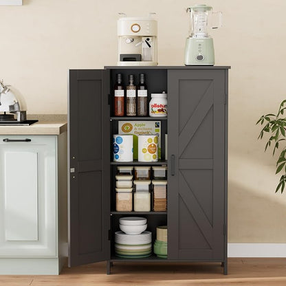 Homleke 43.3" H Farmhouse Bathroom Storage Cabinet with Adjustable Shelves | Freestanding Storage Cabinet with Barn Doors for Bathroom, Kitchen, Living Room, Dining Room & Entryway, Black