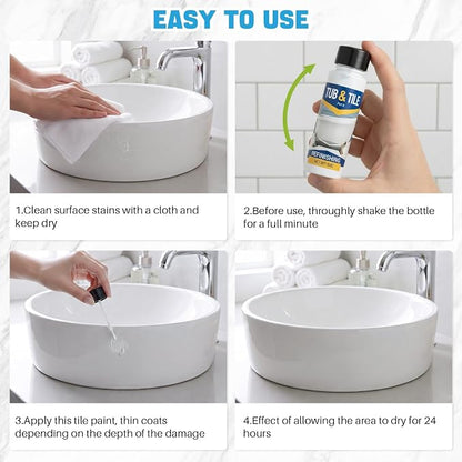 Tub Paint, 1.9oz High-Gloss White Touch Up Paint for Tile, Bathtub