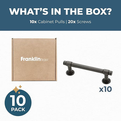 Franklin Brass Francisco (10-Pack) Cabinet Handles 3" Hole Center Pulls | Soft Iron Hardware Kitchen Door, Drawers, Dressers, Furniture P29520K-SI-B