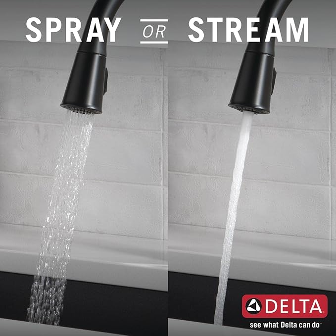 Delta Westville Matte Black Kitchen Faucet with Pull Down Sprayer, Contemporary Single Hole Kitchen Sink Faucet, Single Handle, Matte Black 9110-BL-DST