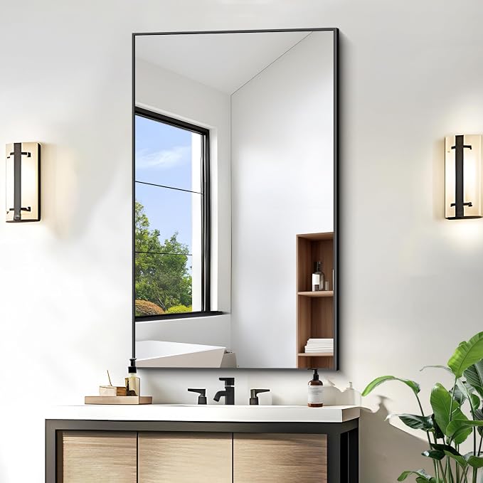 KOCUUY Bathroom Mirror, 24x40 Inch Black Mirror with Aluminum Metal Frame, Black Vanity Wall Mirror Modern Home Decor for Bathroom, Living Room, Farmhouse and Entryway, Hang Horizontal/Vertical
