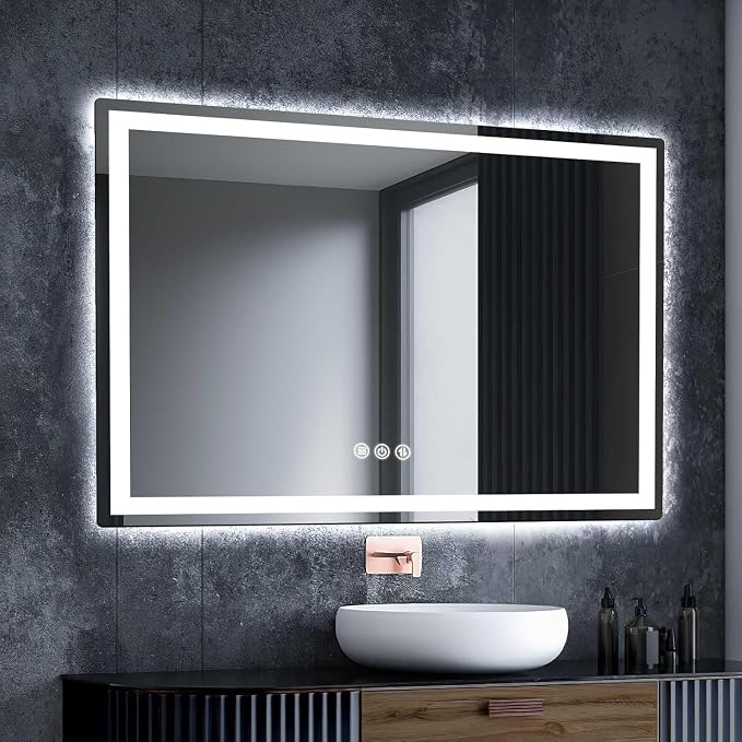 36" x 60" LED Bathroom Mirror with Lights, Memory Vanity Mirror | Anti-Fog, 3 Color Modes, Dimmable, Front Lit, Memory Function, Tempered Glass, Lighted Bathroom Mirror for Wall
