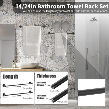 Newfun 8-Pieces 24 Inch Matte Black Bathroom Hardware Set | Bathroom Accessory Set, Includes 24" Adjustable Bath Towel Bar, Towel Rings Wall Mounted, Toilet Paper Holder, Towel Hooks