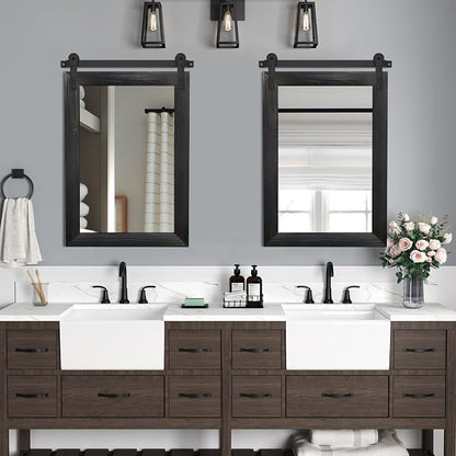 COGOOD Farmhouse Bathroom Mirrors for Over Sink - 30 x 22 Black | Rustic Barn Door Wood Framed Vanity Mirror for Entryway, Living Room, Bedroom, Dresser Wall Decor