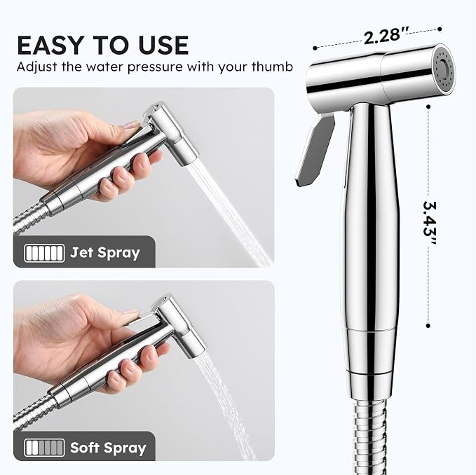 Arofa Handheld Bidet Sprayer, Bidet Attachment for Toilet, Chrome | Adjustabel Water Pressure, Leak-Free Hose, Fits Two-Piece Toilets, Feminine/Baby/Pet Wash, Cloth Diaper Rinse, Easy Install