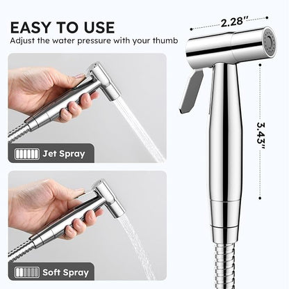 Arofa Handheld Bidet Sprayer, Bidet Attachment for Toilet, Chrome | Adjustabel Water Pressure, Leak-Free Hose, Fits Two-Piece Toilets, Feminine/Baby/Pet Wash, Cloth Diaper Rinse, Easy Install