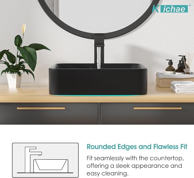 16"x12" Vessel Sink Rectangle - Modern Above Matte Black Porcelain Ceramic Bathroom Vessel Vanity Sink Bowl Art Basin