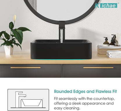 16"x12" Vessel Sink Rectangle - Modern Above Matte Black Porcelain Ceramic Bathroom Vessel Vanity Sink Bowl Art Basin
