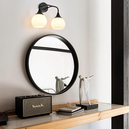 Bathroom Light Fixtures 2-Light Matte Black Vanity Light Modern Wall Sconces with Milk White Glass Shade Vanity Lights for Bathroom(Exclude E26 Bulb)