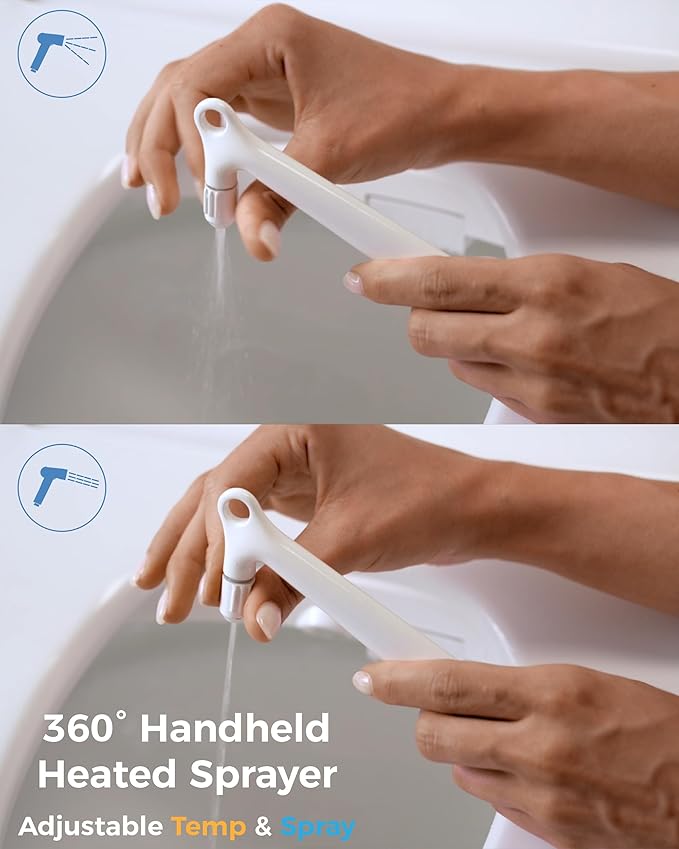 DC01 Pro iCleaningo Electric Bidet Toilet Seat, Auto Open Seat & Lid, 360° Handheld Spray,Warm Water Wash, Fast Dry Air Dryer, Heated Seat, Remote & Side Control, Night Light, Elongated