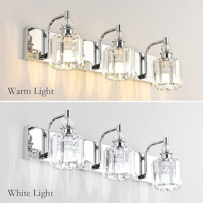 Ralbay Crystal Vanity Light Fixtures 3 Light Modern Crystal Bathroom Lights Fixtures Over Mirror Stainless Steel Chrome Vanity Light for Bathroom Wall Lights Fixtures