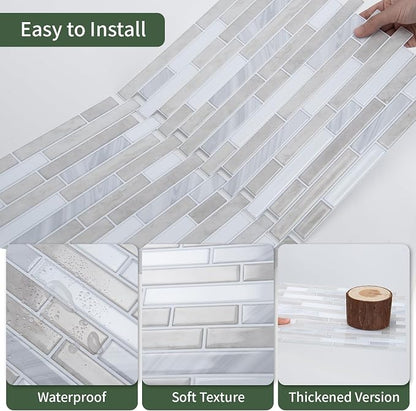 LONGKING 10-Sheet Extra Thick Peel and Stick Backsplash Tiles, Waterproof Kitchen Backsplash Peel and Stick Tile, Self-Adhesive Backsplash for Kitchen, Beige & White | Peel and stick backsplash, self-adhesive wall tile, Beige White, extra thick, waterp...