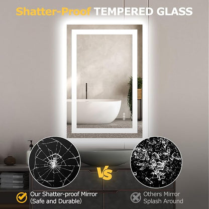 Hivone 24X36 LED Bathroom Mirror with Lights, Anti-Fog, Dimmable, Backlit + Front Lit, Smart Bathroom Vanity Mirror, Memory Function, Shatterproof, Tempered Glass (Horizontal/Vertical)