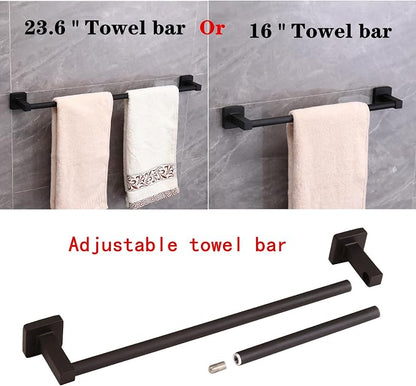 5 Piece Bathroom Hardware Accessories Set Matte Black,24 Inch Towel Bar Set,Towel Rack Set,Bathroom Towel Holder Set
