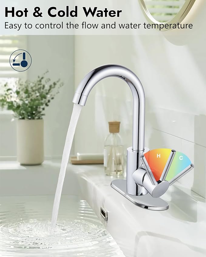 Midanya Single Hole Bathroom Faucet 1 Hole Bar Sink Faucet Suitable for Kitchen RV Vanity,304 Stainless Steel 360° Swivel Spout with Deck Plate and Pop-up Drain,Polish Chrome