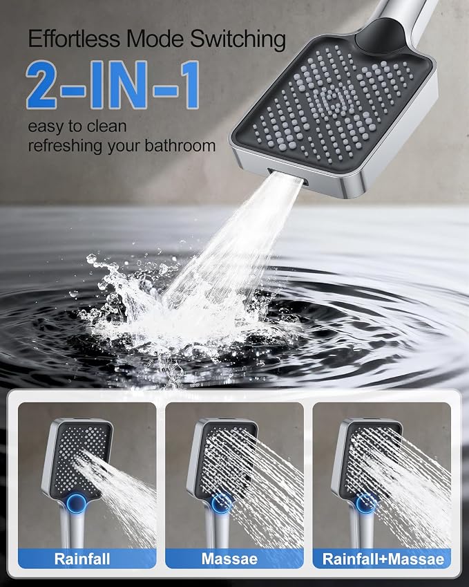 Woindo 4 Function Shower Faucet Set 12" Rain Shower Head/6'' Side Shower Head and 3 Setting Handheld Ceiling Mount Push Button Diverter Complete Rainfall Round Shower System Included Valve Trim Kit