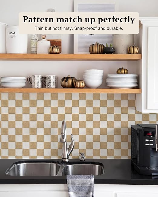 Peel and Stick Floor Tile, Checkered Vinyl Flooring Waterproof, Snap-proof DIY Flooring Tiles for Bathroom, Kitchen, Fireplace, Wall, Backsplash, No residue, 20 Tiles-7.87" Thin Version, Yellow