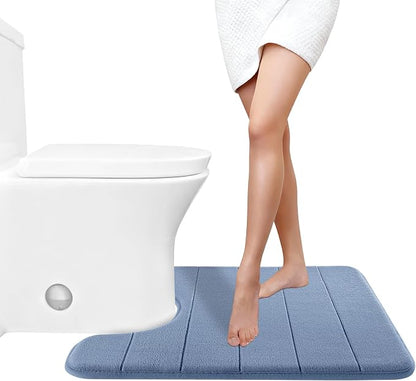 Yimobra Memory Foam Toilet Bath Mat U-Shaped, 24 X 20 Inches,Soft and Comfortable, Super Water Absorption, Non-Slip, Machine Wash and Easier to Dry for Bathroom Commode Contour Rug, Denim Blue