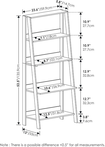 Furinno Ladder Bookcase Display Shelf, 5-Tier, French Oak