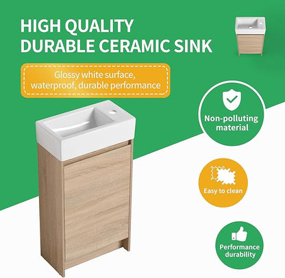 18" Freestanding Bathroom Vanity with Sink, 18 Inch Small Space Storage Cabinet, 1-Door Modern Design with Soft-Close Door & Waterproof Plywood for Apartments, Powder Rooms