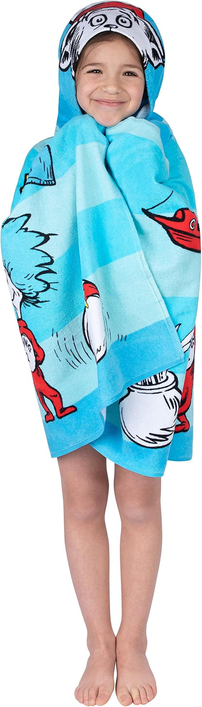Dr. Seuss Cat In The Hat Bath/Pool/Beach Soft Cotton Terry Hooded Towel Wrap, 24 in x 50 in, By Franco Kids
