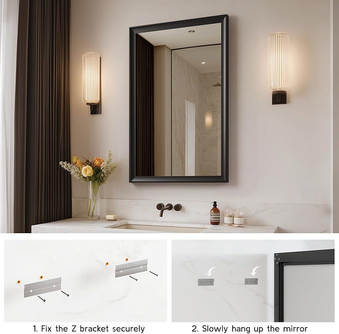 2 Pack Black Bathroom Mirrors for Over Sink 24x36 Inch | Rectangle Wall Vanity Mirror for Bedroom, Entryway, Living Room Decor, Aluminum Alloy Framed, Anti-Rust