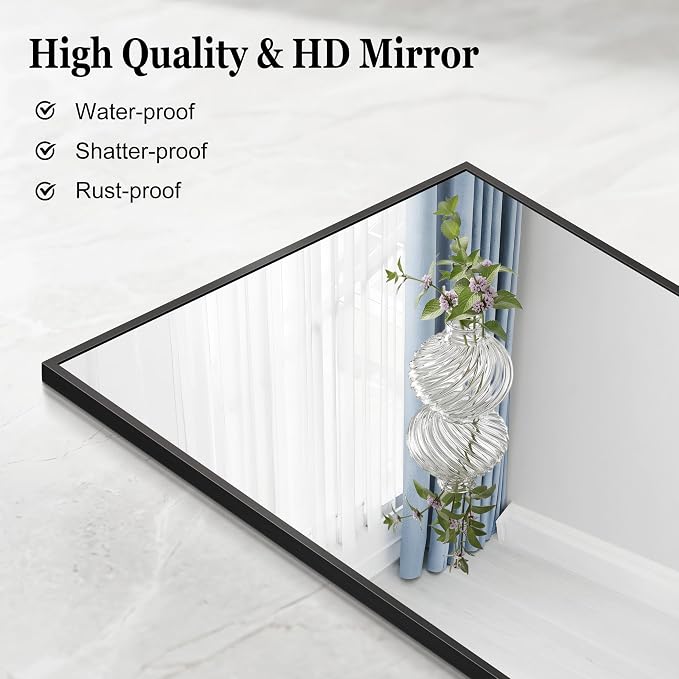 DESBING Black Bathroom Mirror for Wall, 24x48 Inch Rectangle Mirrors with Metal Frame, Modern Vanity Wall Mirror Decor for Entryway Hangs, Bathroom Living Room Horizontal or Vertical