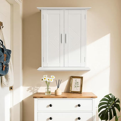 VECELO Bathroom Wall Mounted Medicine Cabinet, Over The Toilet Storage with Adjustable Shelf and 2 Doors, Space Saving Cupboard for Kitchen, Living Room, Bedroom, Entryway, White