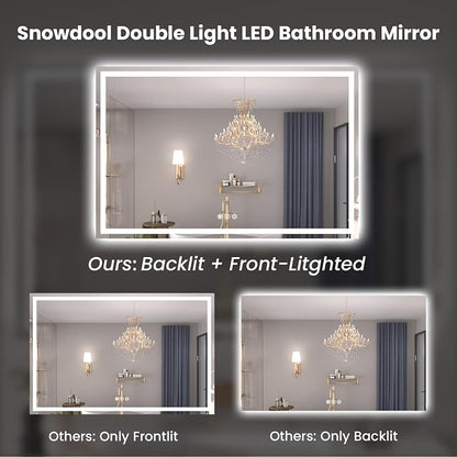 Snowdool 55 x 30 in LED Bathroom Mirror, Front and Backlit, Anti-Fog | Front and Backlit, 3 Color Temperatures, Anti-Fog, Tempered Glass
