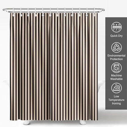 Modern Striped Shower Curtain 72x72 Inch,Elegant Art Bathroom Decor | Vertical Beige and Black Lines Bathroom Decor,Include Hooks,Waterproof Polyester Fabric,Abstract Geometric Shower Curtain