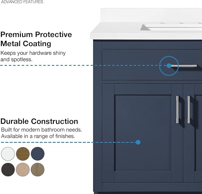 OVE Decors Bailey 36 in. Single Sink Freestanding Midnight Blue Bathroom Vanity with White Quartz Top and Matching Backsplash
