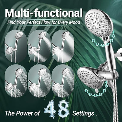 Cobbe® Dual Shower Head Combo, Handheld & Fixed, Chrome | Two Full-Size Shower Heads, 59'' Stainless Steel Hose, Water Saving with 3-Way Water Diverter, Tool-Free Installation