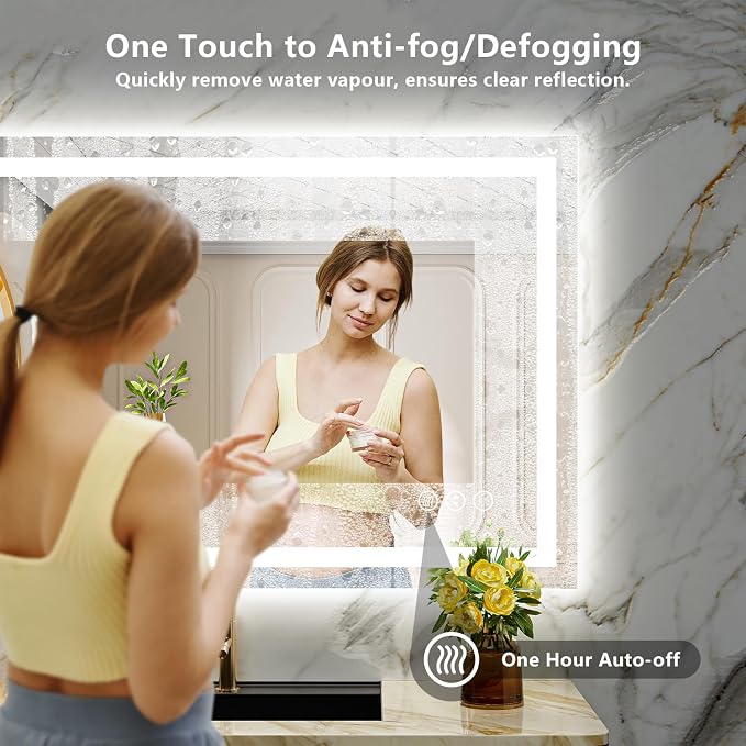 44x32 LED Bathroom Mirror with Lights, Lighted Vanity Mirror | Backlit and Front Light, Anti-Fog, 3 Color Dimmable, Memory, Tempered Glass, IP54 Waterproof, UL Listed