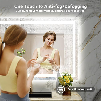 44x32 LED Bathroom Mirror with Lights, Lighted Vanity Mirror | Backlit and Front Light, Anti-Fog, 3 Color Dimmable, Memory, Tempered Glass, IP54 Waterproof, UL Listed