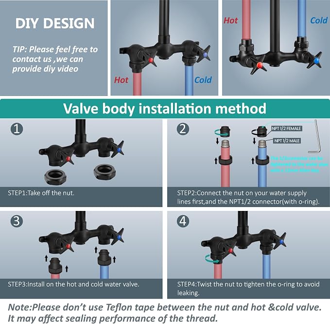 Aolemi Outdoor Shower Kit,8 Inch Rain Head and Handheld,Matte Black | 2-Handle Hot and Cold Control, Adjustable Height, 6-Inch Center Valve, 59-Inch Hose, Winter Drainage Outdoor Shower Fixtures