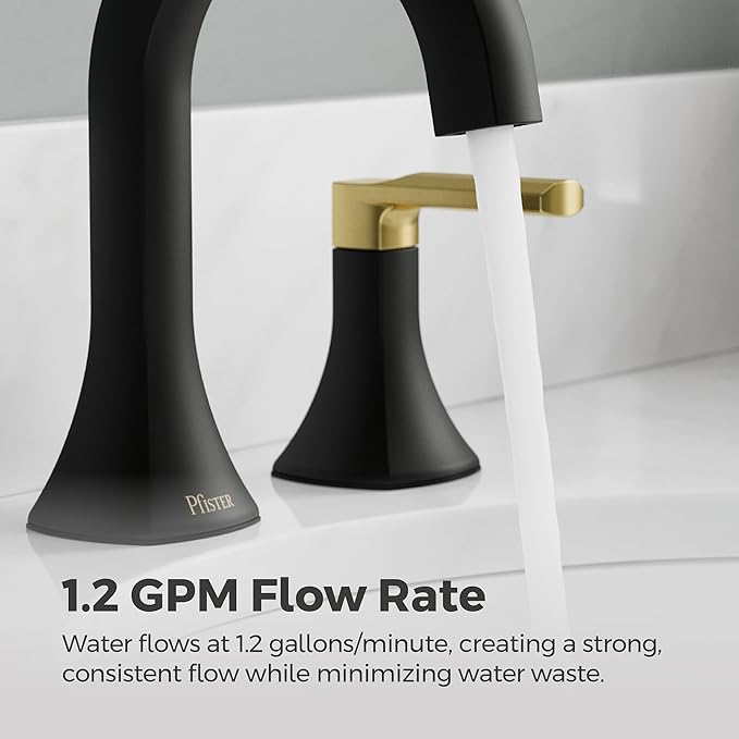 Pfister Vaneri Bathroom Sink Faucet, 8-Inch Widespread, 2-Handle, 3-Hole, NSF Certified, Matte Black and Brushed Gold Finish, LF049VRIBBG