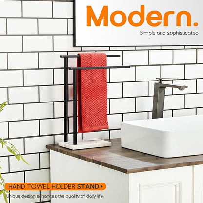 Towel Racks Matte Black Free Standing 2-Tier Hand Towel Holder for Bathroom Vanity Countertop with Thicken Steady Marble Base, Stainless Steel AN7003MB