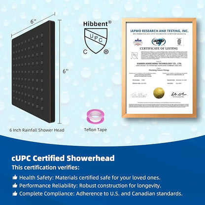 Hibbent cUPC Certified Thick Metal 6'' Rain Shower Head, Oil Rubbed Bronze | High Pressure Shower Head, Bathroom Waterfall Shower Heads, High Flow Fixed Showerheads with Adjustable Brass Ball Joint