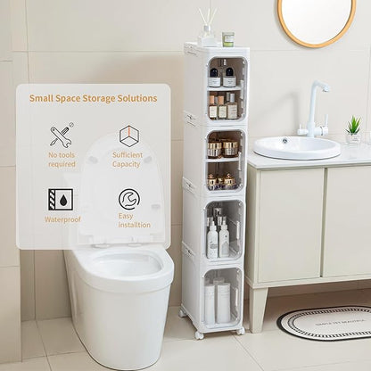 4-Tier Slim Narrow Storage Cabinet, Plastic Bathroom Storage for Bathroom White