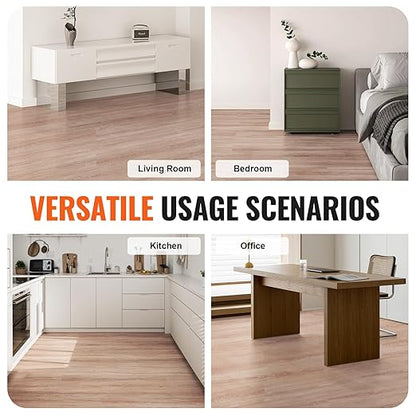VEVOR Self Adhesive Vinyl Floor 36 x 6 inch, 36 Tiles 2.5mm Thick Peel and Stick Floor Tile Home Decor Natural Wood Grain DIY Flooring for Kitchen, Dining Room, Bedrooms & Bathrooms(54 Sq.Ft)