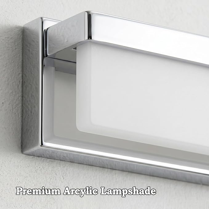 URSOLA LED Bathroom Vanity Light Fixture Over Mirror 24.4 inch Modern Rectangle Finishing Bath Vanity Lighting Bar 4000K Daylight Wall Sconce (Chrome)