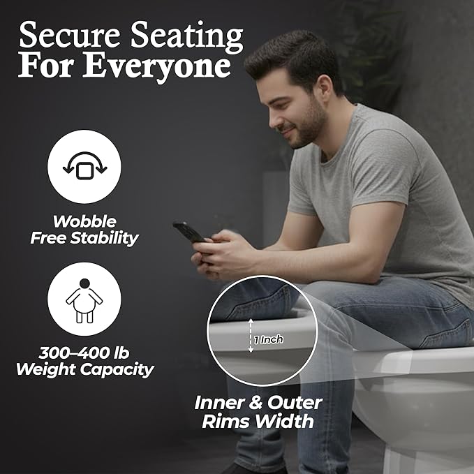 Safe Buns Round Toilet Seat - Patented Dual Lock Rims with Four Slip-Resistant Bumpers - Soft Close Toilet Seat with 100% Polypropylene for Durability - Easy Clean & Universal Fit for all Toilets