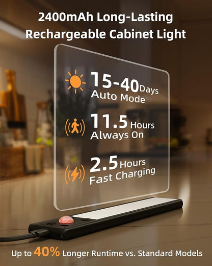 EZVALO 8" Under Cabinet Lighting, 2400mAh USB-C Rechargeable Motion Sensor Light, 3 Color Temps, 5-Level Dimmable Magnetic Wireless Closet Lights for Kitchen, Pantry, Stairs (2 Pack)