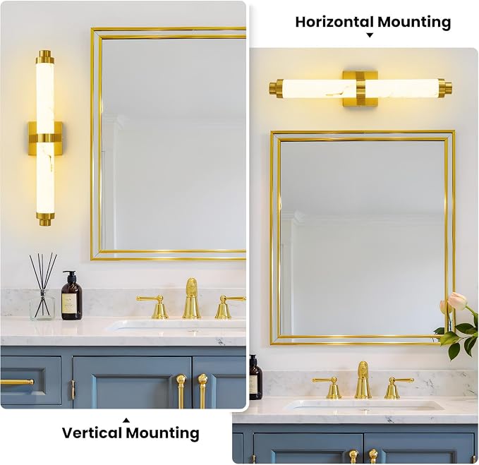 23.6" Modern Wall Sconce, 5CCT Dimmable LED Bathroom Vanity Light, Brushed Gold Wall Light with Resin Shade, 20W Hardwired Vanity Lighting for Bedroom, Living Room, Hallway
