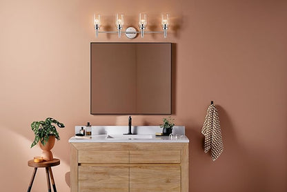 Kichler Madden 4-Light Vanity with Clear Glass in Chrome, Sloped Ceiling Compatible, for Single or Double Vanity in Bathroom (10.5" x 34"), 55186CH