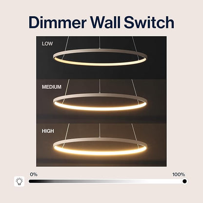 JONATHAN Y 23.75" Beige Modern Integrated LED Pendant Light, Dimmable Round Hoop Chandelier for Kitchen Island, Dining Room, Adjustable Height Metal Hanging Light (JYL7203H)