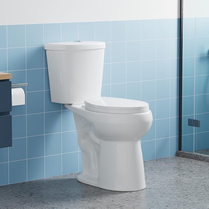 Two Piece Toilet with 19" ADA Height, Round Ceramic Bowl and Locking PP Lid -Dual Flush, CUPC Certified, Water Efficient