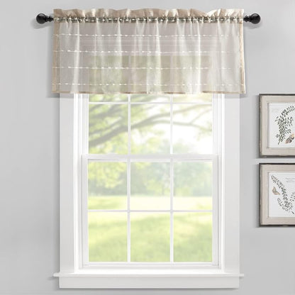 Lush Decor Farmhouse Textured Sheer Window Curtain Valance, 52"W x18"L, Neutral