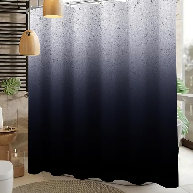Black Ombre Diatomaceous Earth Shower Curtain Set, 72x72 Inch, Rustic Farmhouse Style for Bathroom